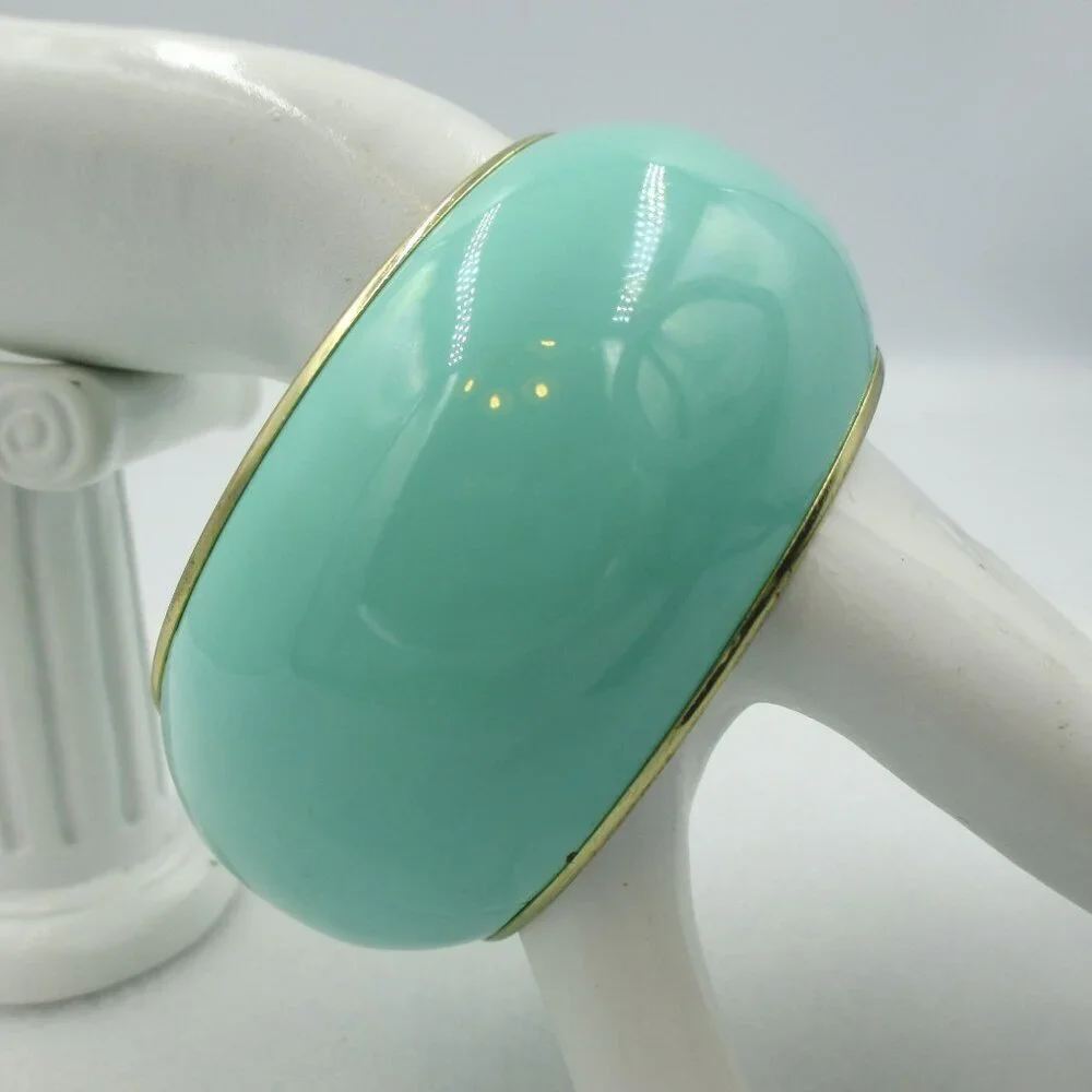 Vintage chunky Bangle Bracelet Turquoise Gold Metal Oversized 80's - Picture 2 of 3